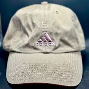 ADIDAS Adjustable Baseball Hat - Tan, Taupe, Pink Embroidery, One Size